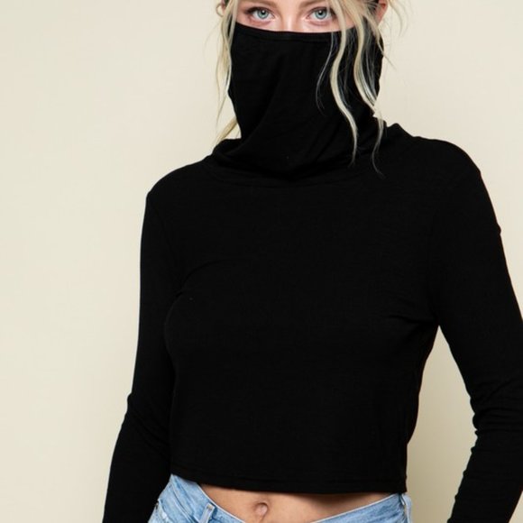 Covid Crop Top Built In Mask - Picture 3 of 4